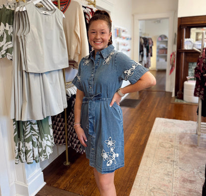 Hampton Embroidered Flower Denim Dress