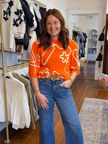 Poppy Embroidered Orange Sweater
