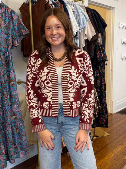 Harleigh Wine Floral Cardigan