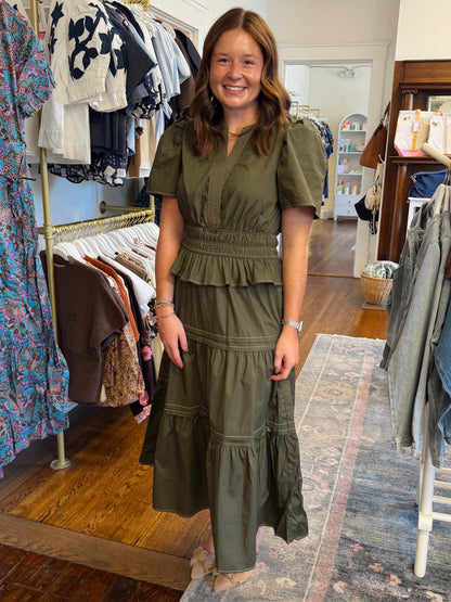 Annabeth Tiered Olive Dress