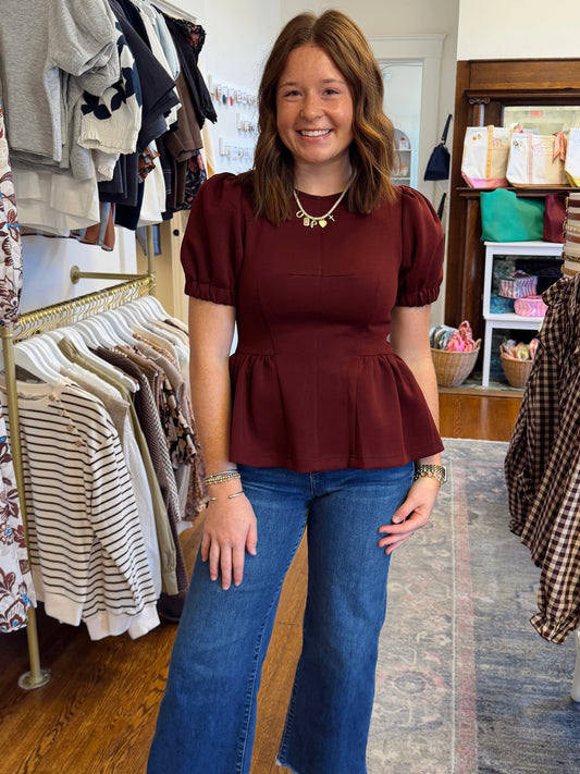 Felicity Peplum Top - Burgundy