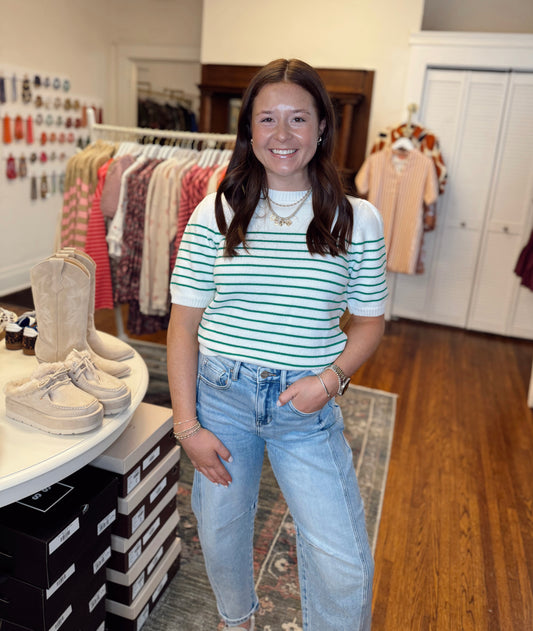Tasha Green Stripe Sweater