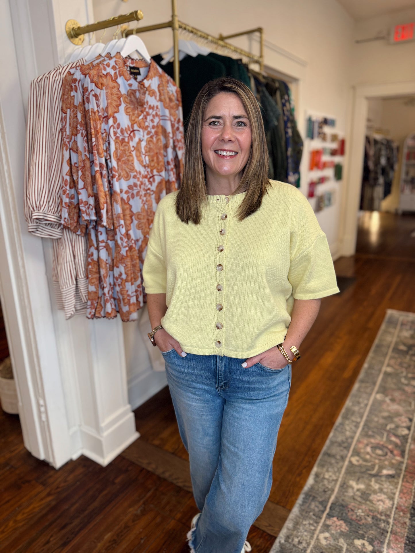 Ellison Short Sleeve Cardigan - Lemon Yellow