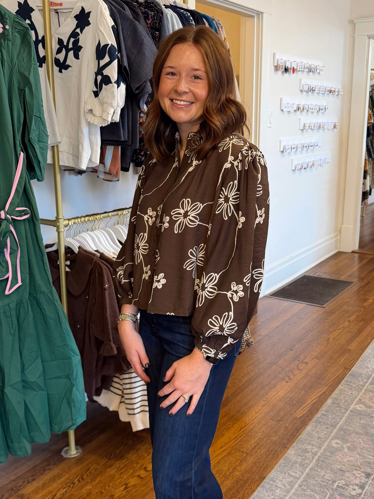Annie Floral Top - Brown