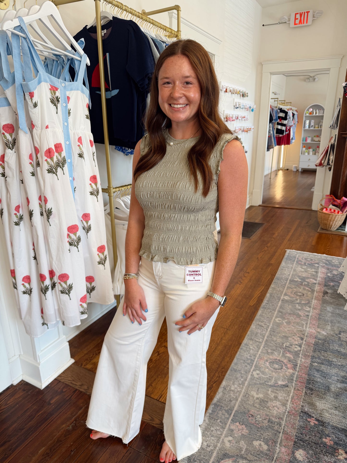 All Over Smocking Sage Top