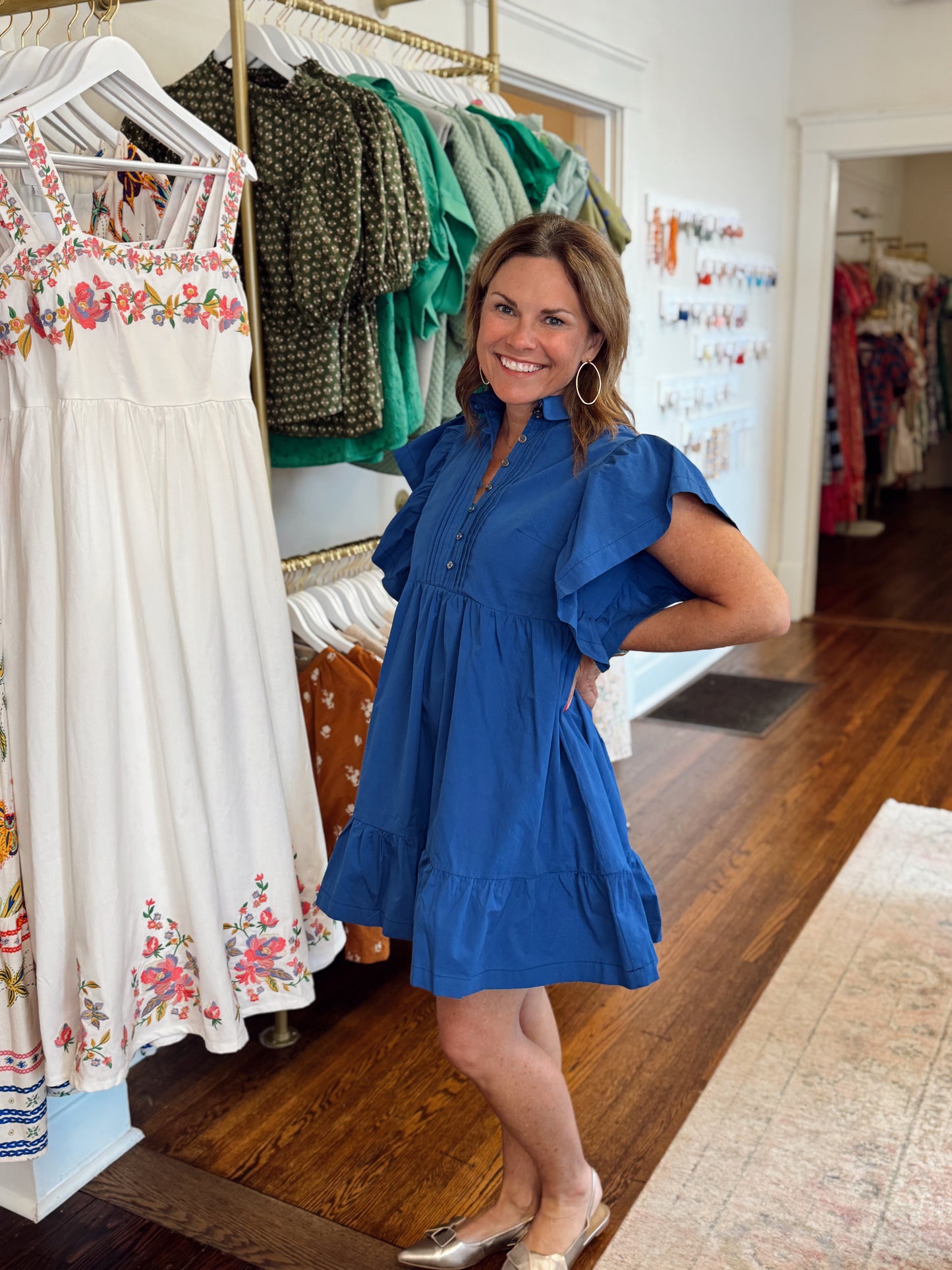 Teresa Flutter Sleeve Dress - Blue