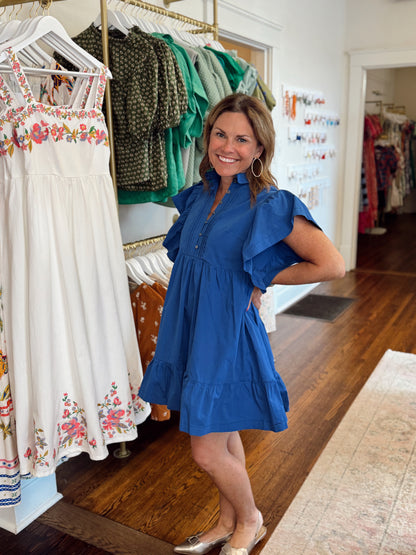 Teresa Flutter Sleeve Dress - Blue