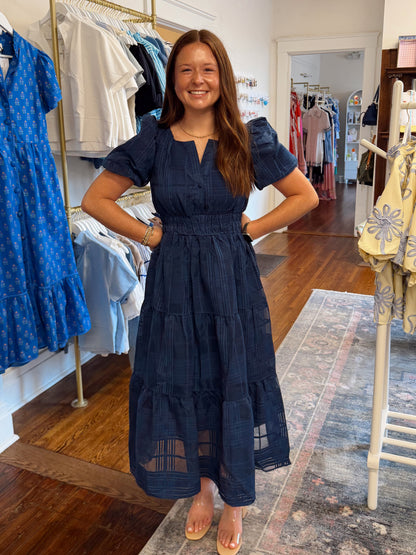 Windowpane Jacquard Midi Dress