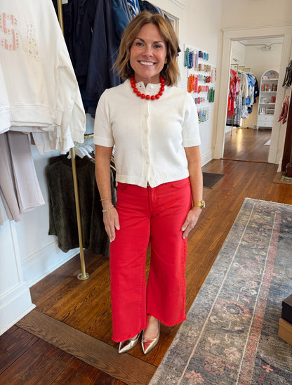 Leia Short Sleeve Sweater - White