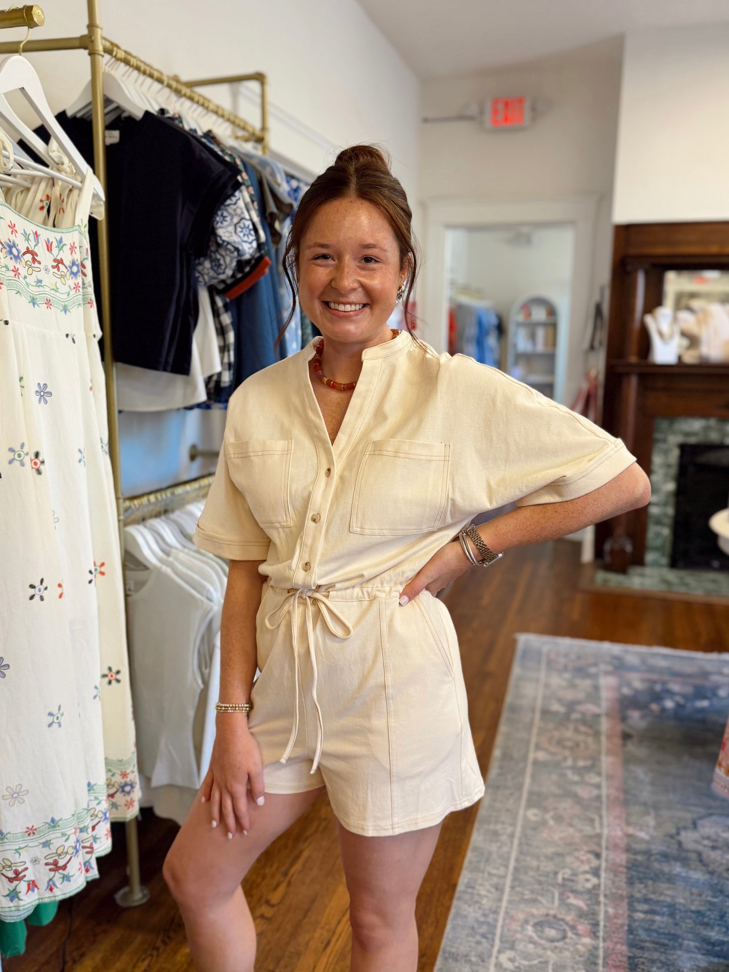 Harriet Cream Short Sleeve Romper