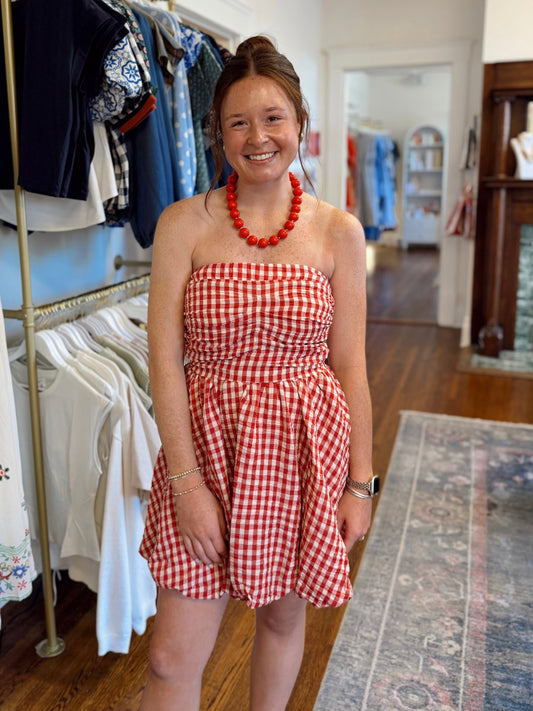 Rachelle Gingham Strapless Dress