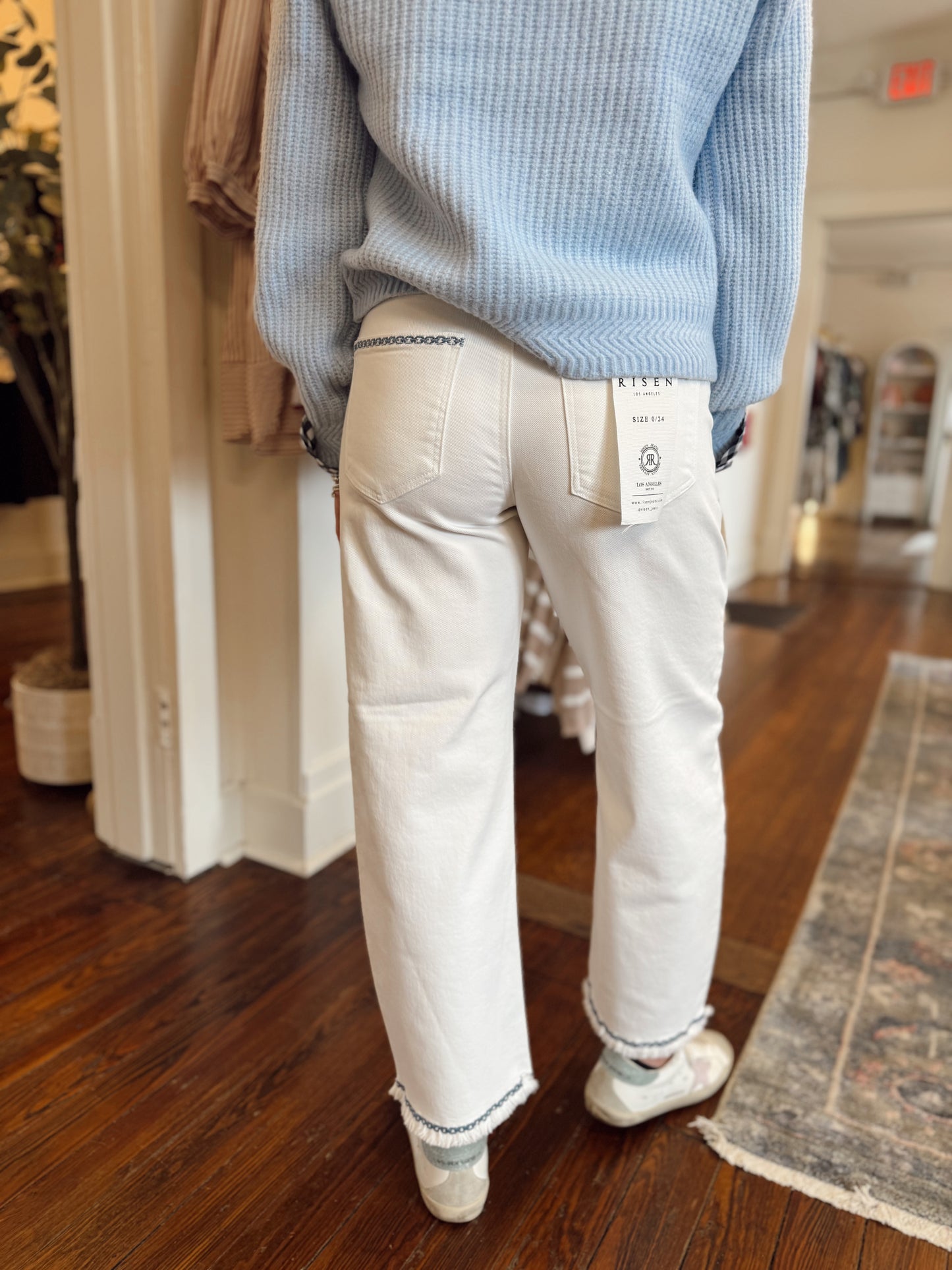 Tummy Control Embroidered Barrel Pants