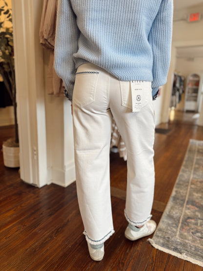 Tummy Control Embroidered Barrel Pants