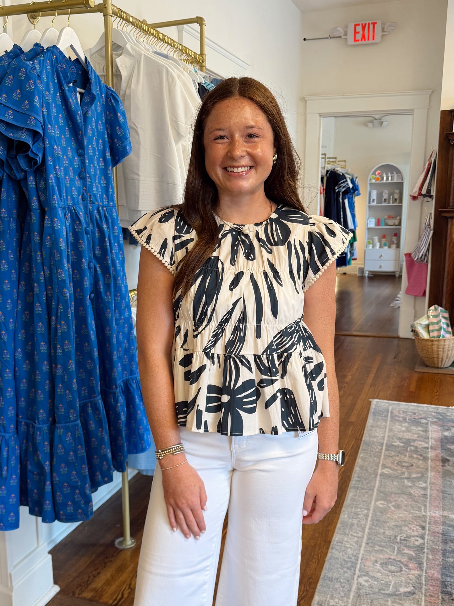 Lola Leaf Print Flutter Sleeve Top