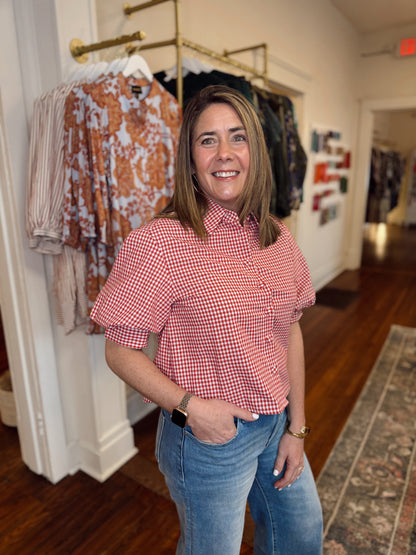 Kelsie Red Gingham Puff Sleeve Top