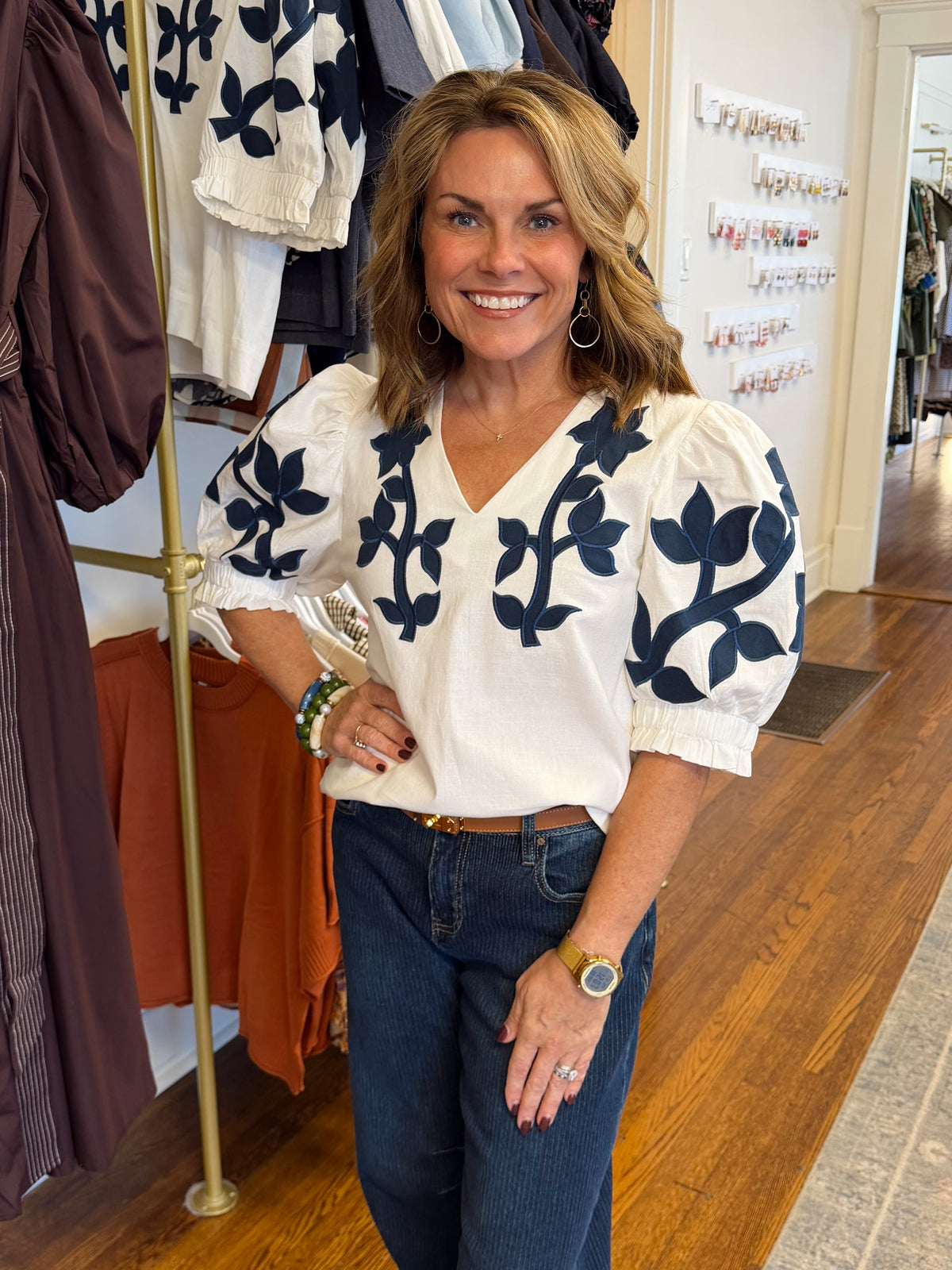 Kendra Embroidered Puff Sleeve Top