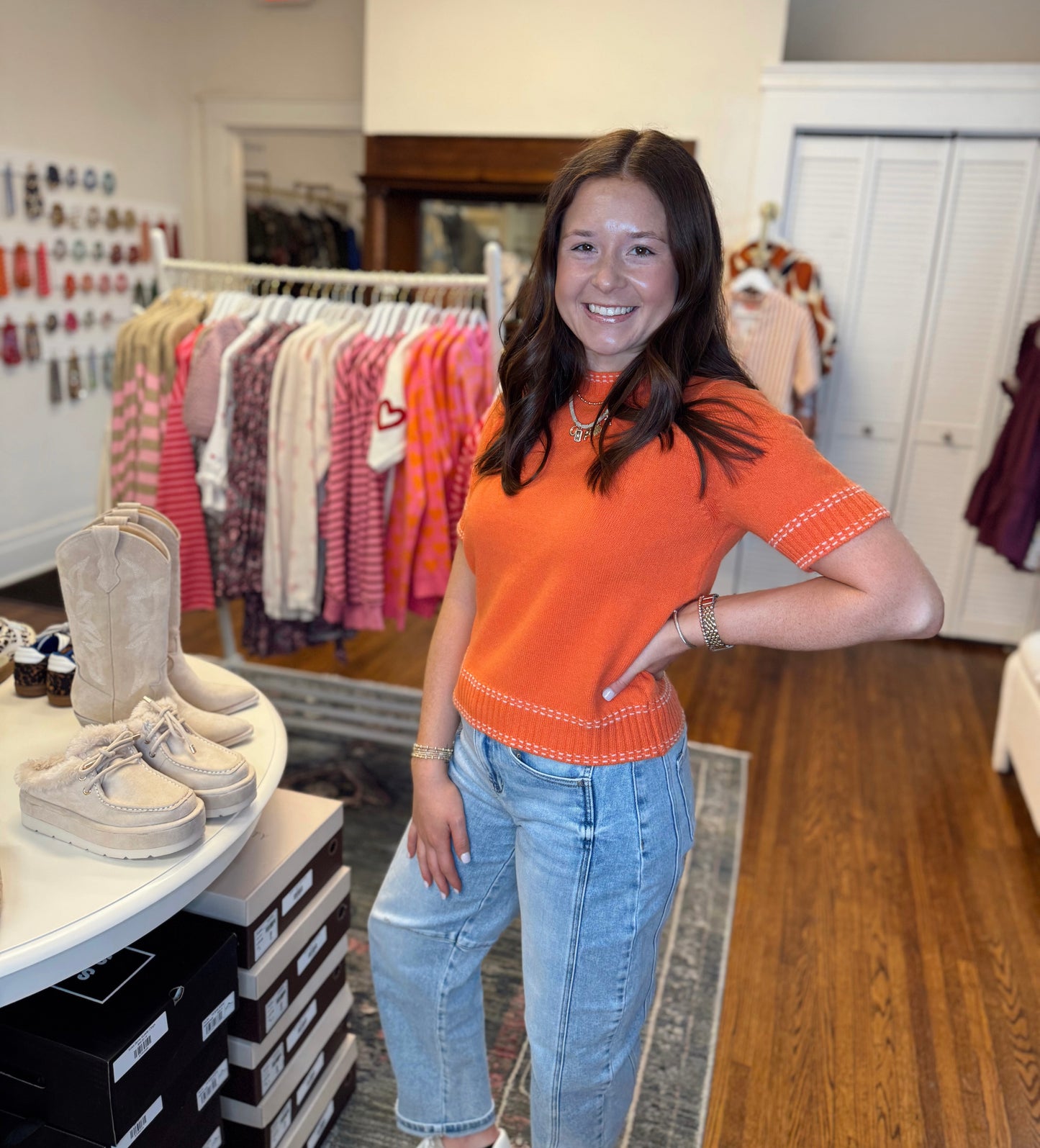 Salmon Short Sleeve Sweater