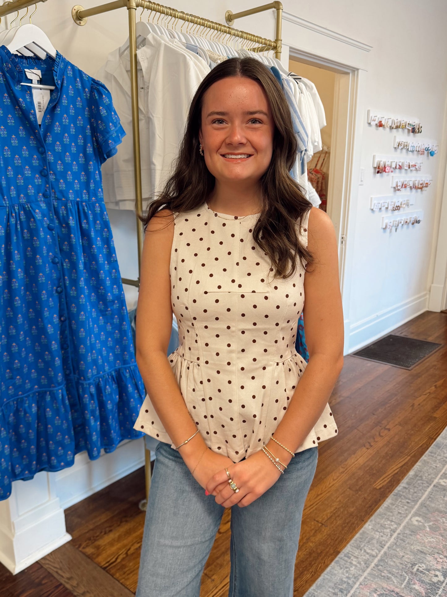 Dottie Peplum Top - Ecru Brown