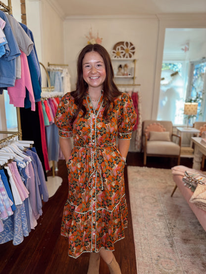 Millie Orange Floral Midi Dress