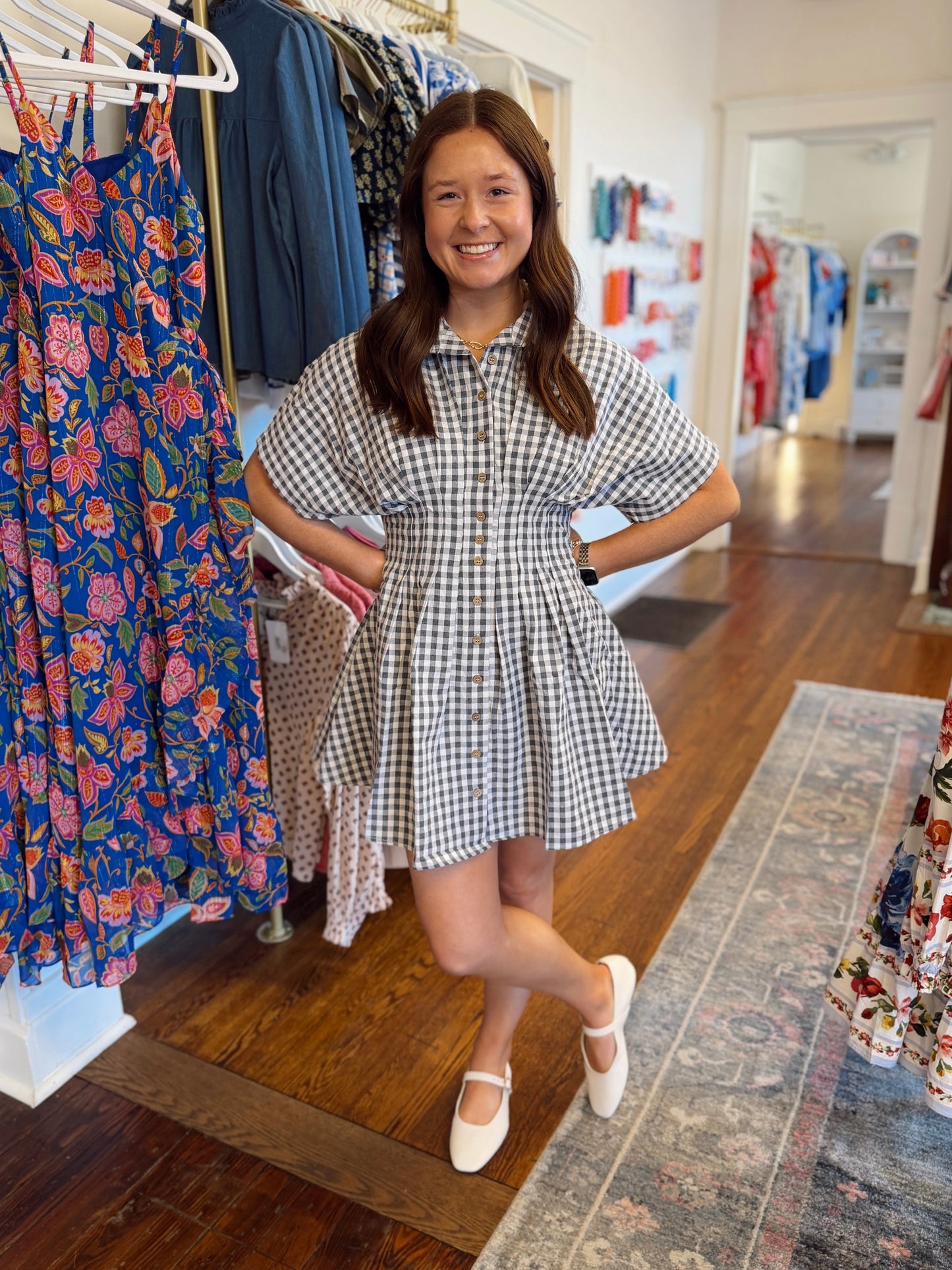 Harper Blue Gingham Shirt Dress