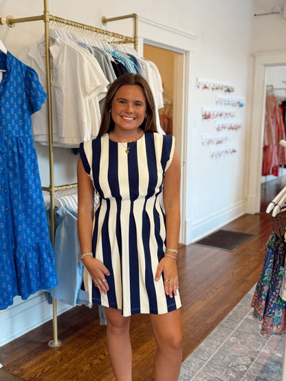 Alexa Pleated Navy Dress