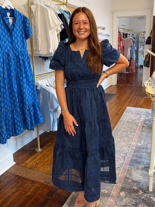 Windowpane Jacquard Midi Dress