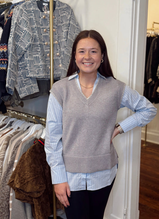 Hasting Gray Mixed Media Top