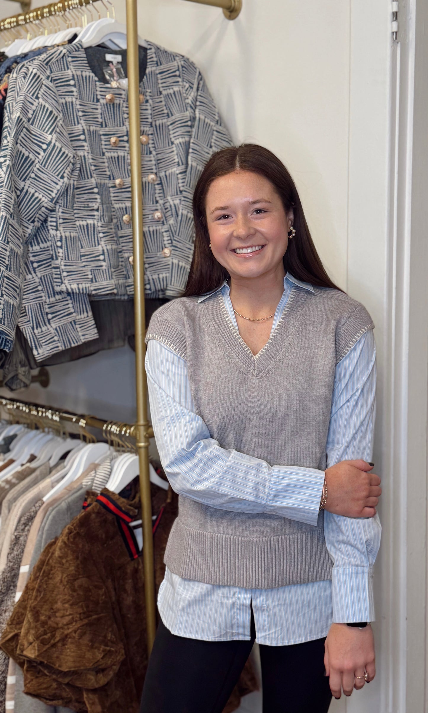 Hasting Gray Mixed Media Top