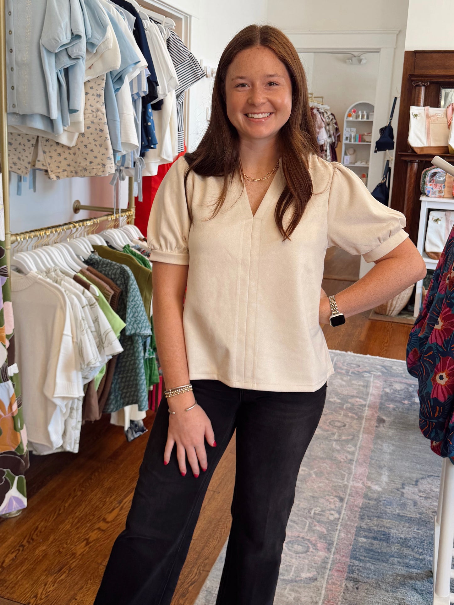 Tara Soft Suede Top - Cream