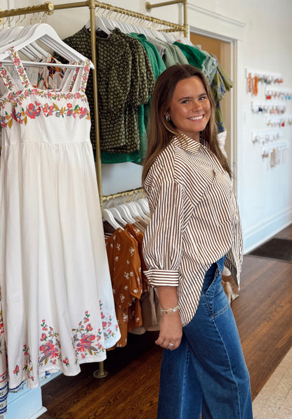 Ilana Brown Striped Button Down