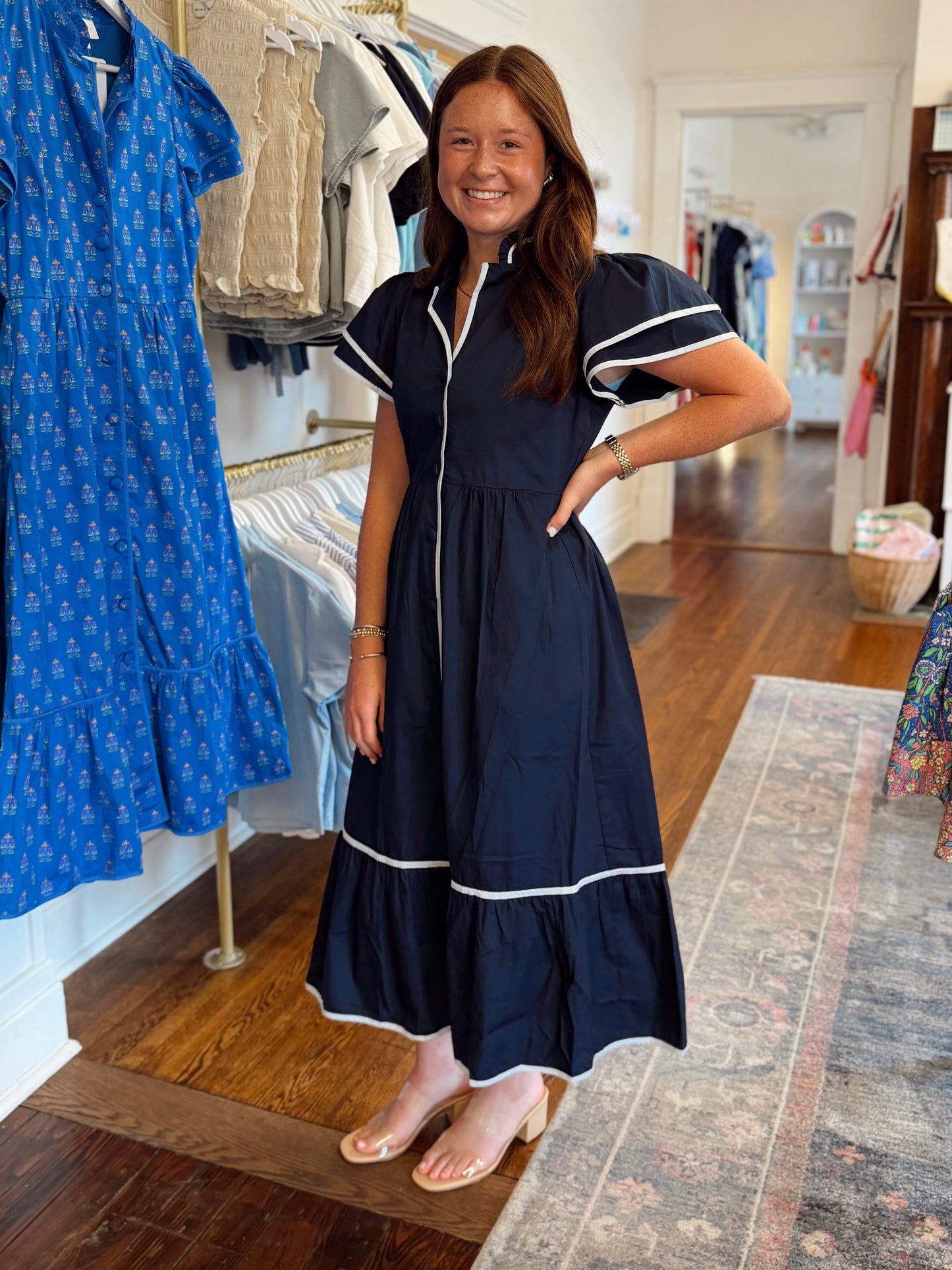 Davie Button Down Navy Dress