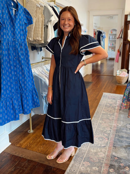 Davie Button Down Navy Dress