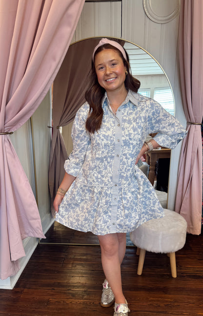 Navy Floral Button Down Dress