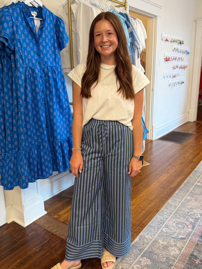 Heidi Stripe Pants - Blue/Green