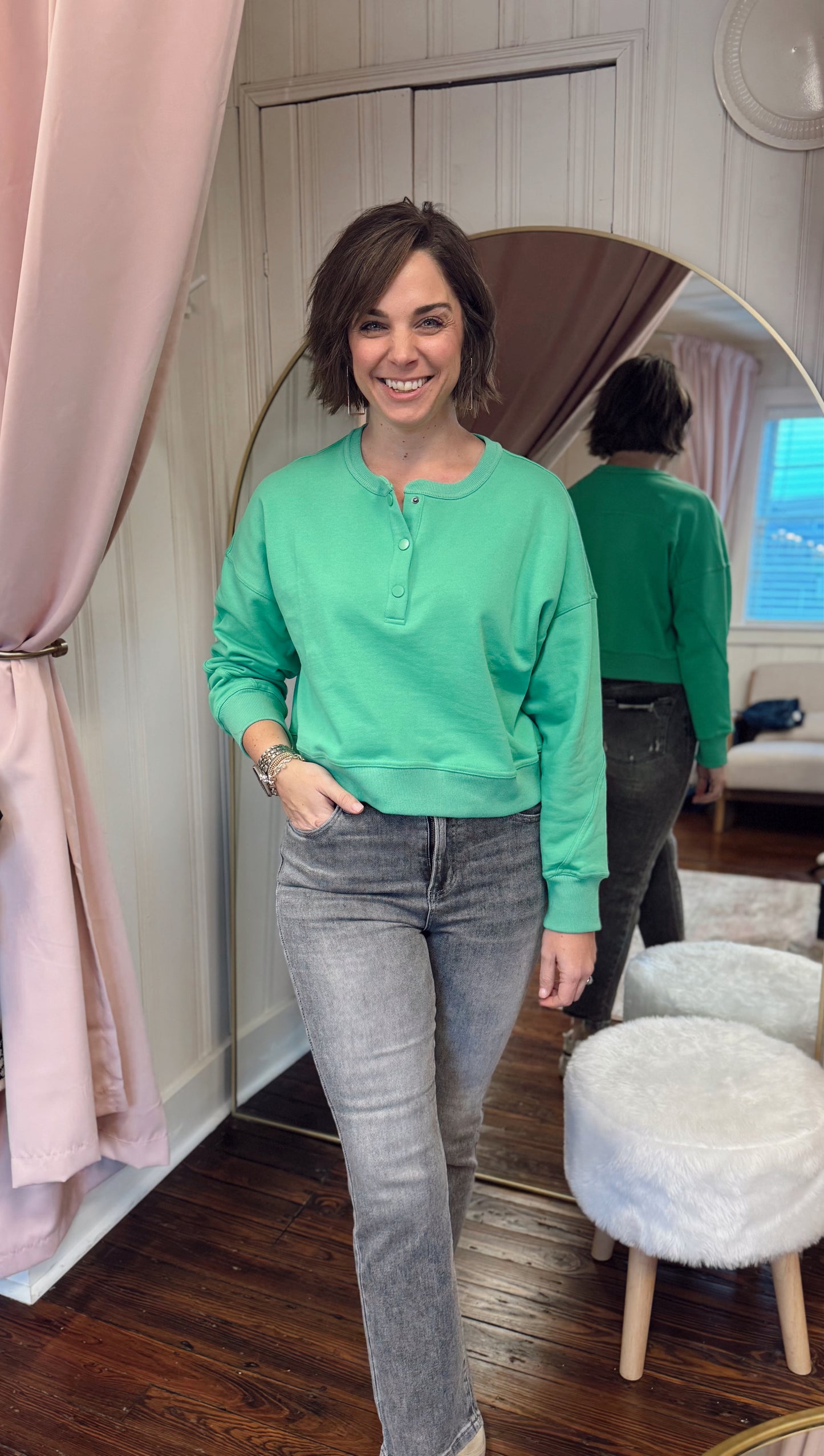 Kelly Green Henley Sweatshirt