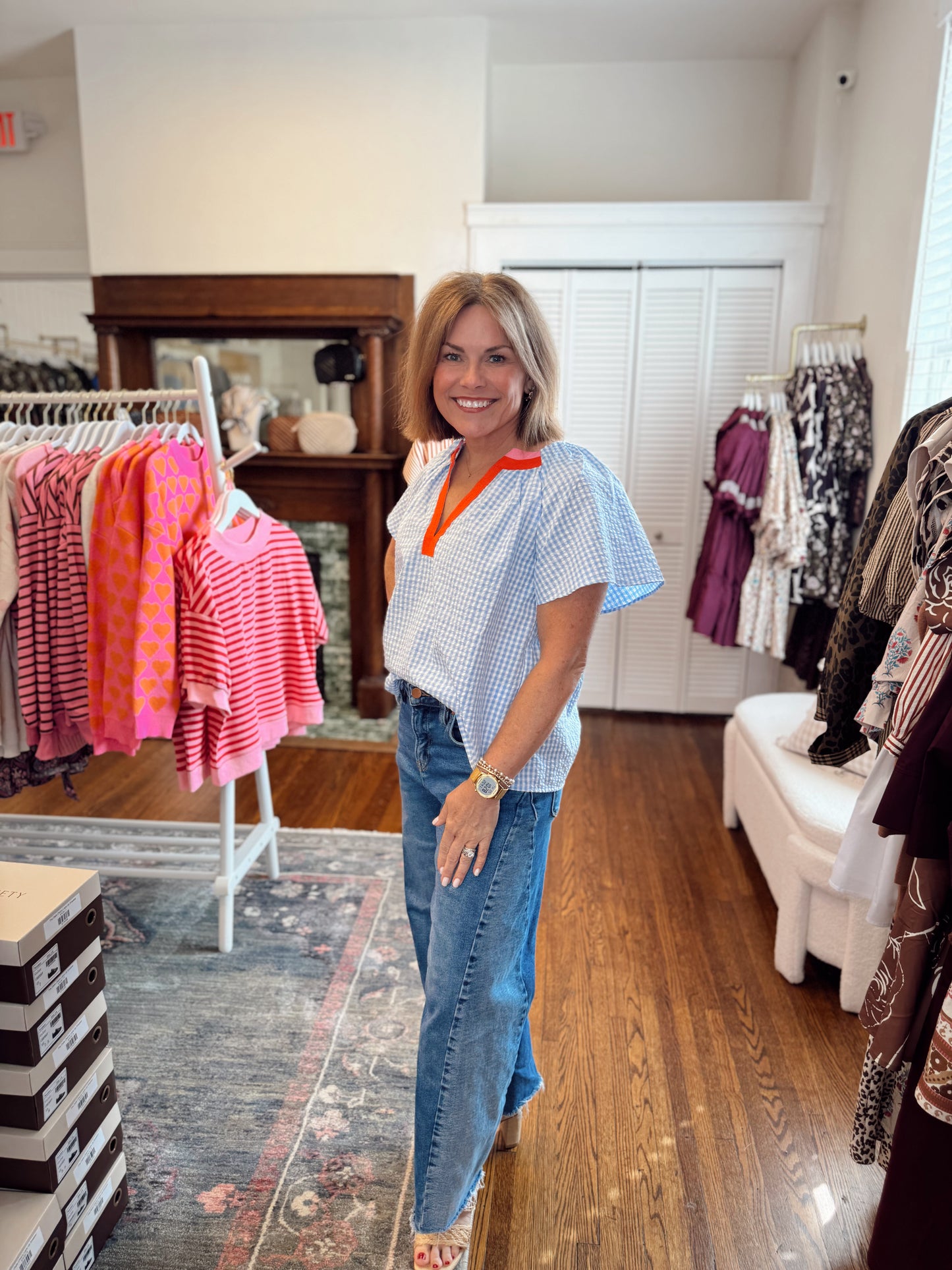 Hannah Baby Blue Gingham Top