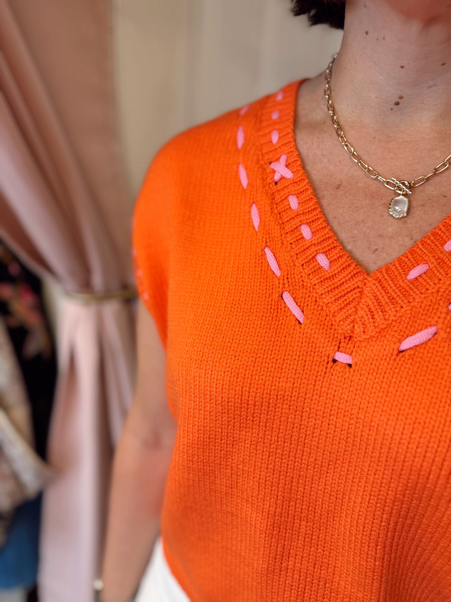 Pink Stitched Sweater Vest