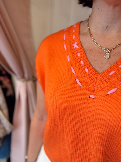 Pink Stitched Sweater Vest