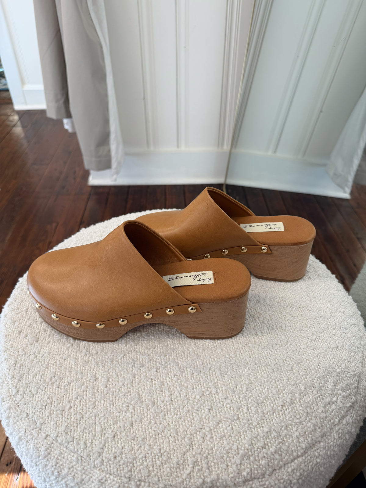 Cognac Wooden Studded Clogs