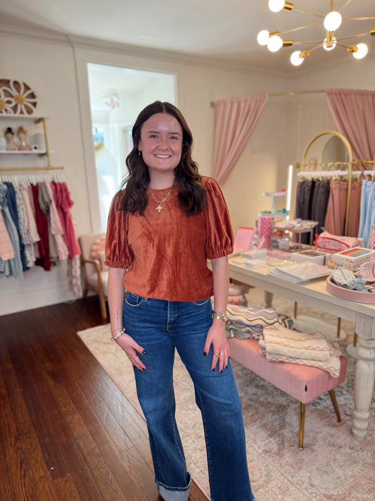 Sophie Velvet Short Sleeve Top