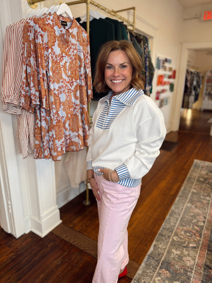 Gia Stripe Quarter Zip - Blue