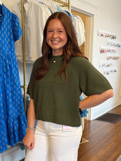 Annabeth Short Sleeve Green Sweater