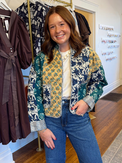 Blue Patchwork Quilted Jacket