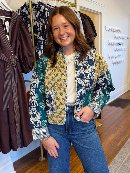 Blue Patchwork Quilted Jacket