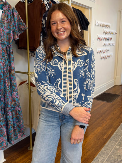 Addie Blue Paisley Cardigan