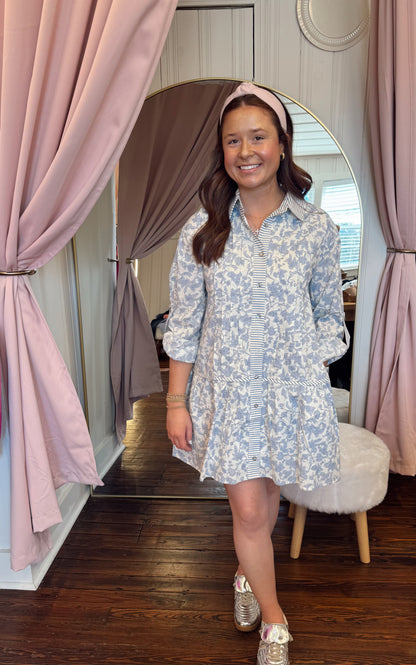 Navy Floral Button Down Dress