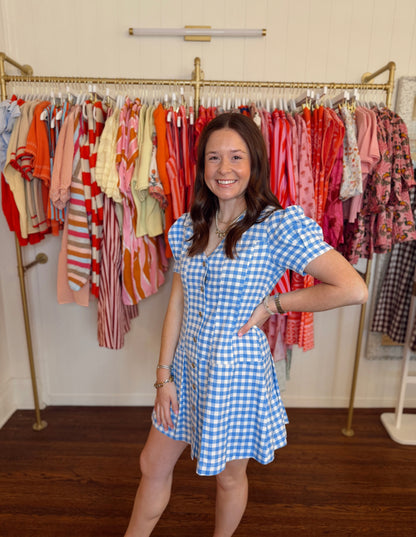 Serena Gingham Dress - Blue