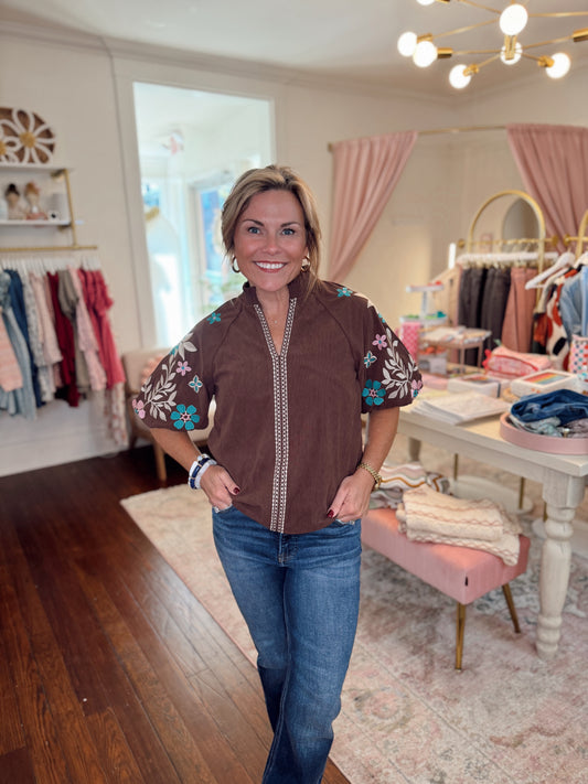 Carter Embroidered Corduroy Top