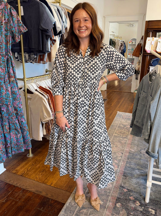 Heidi Geometric Pattern Maxi - Navy
