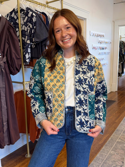Blue Patchwork Quilted Jacket